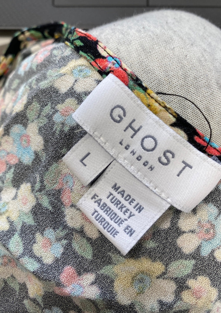 Fabulous GHOST Dress UK L Black yellow floral EP468
