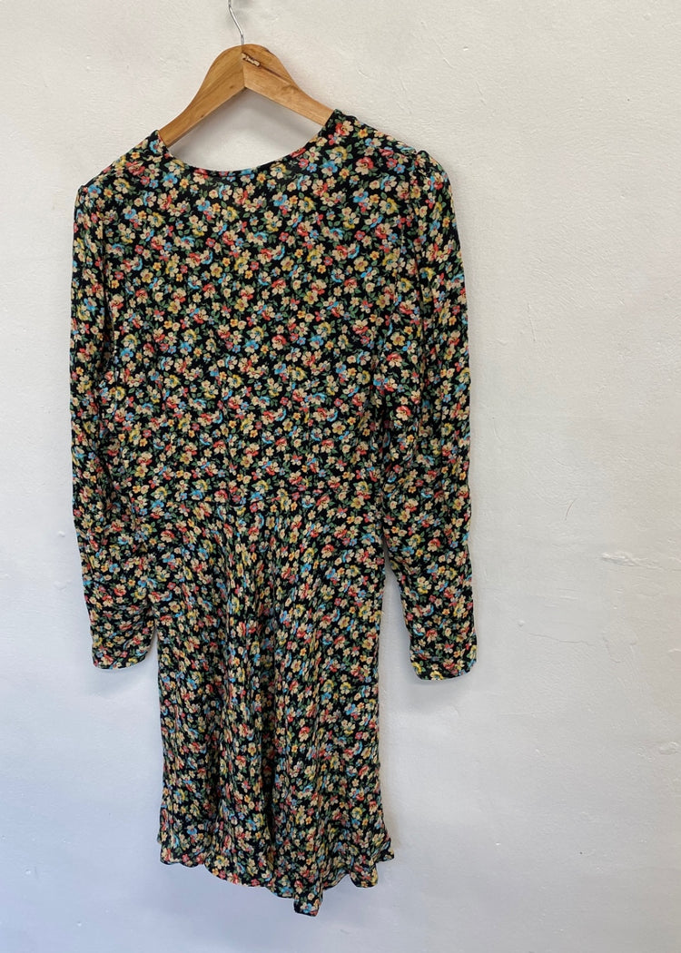 Fabulous GHOST Dress UK L Black yellow floral EP468