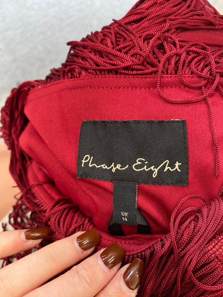 Fabulous Phase Eight fringe Kacy Midi Dress UK 14 Burgundy EP468