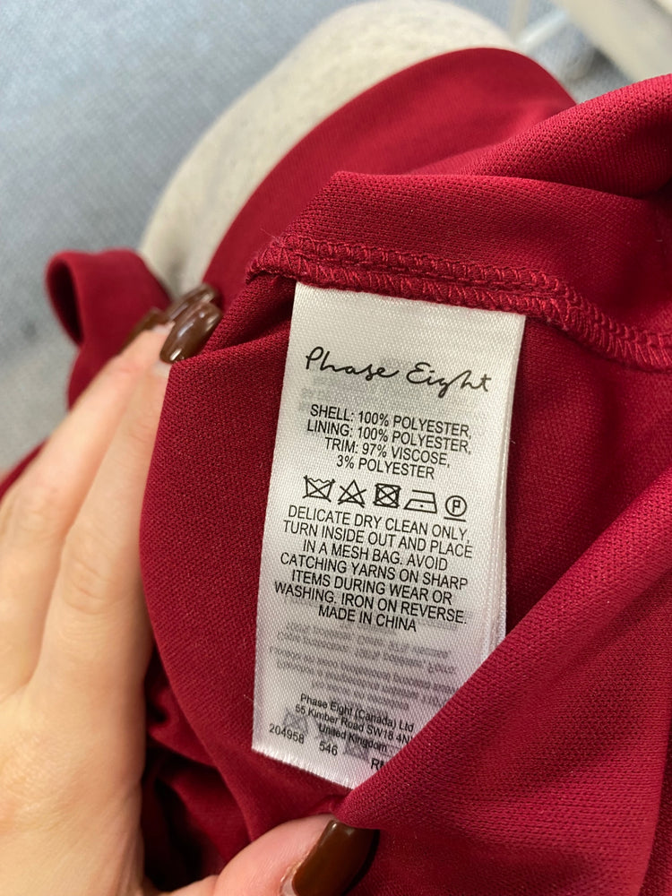 Fabulous Phase Eight fringe Kacy Midi Dress UK 14 Burgundy EP468