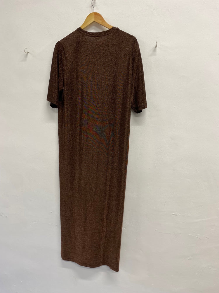 Fabulous Reiss Dress UK 12 Brown metallic glitter maxi T-shirt dress EP468