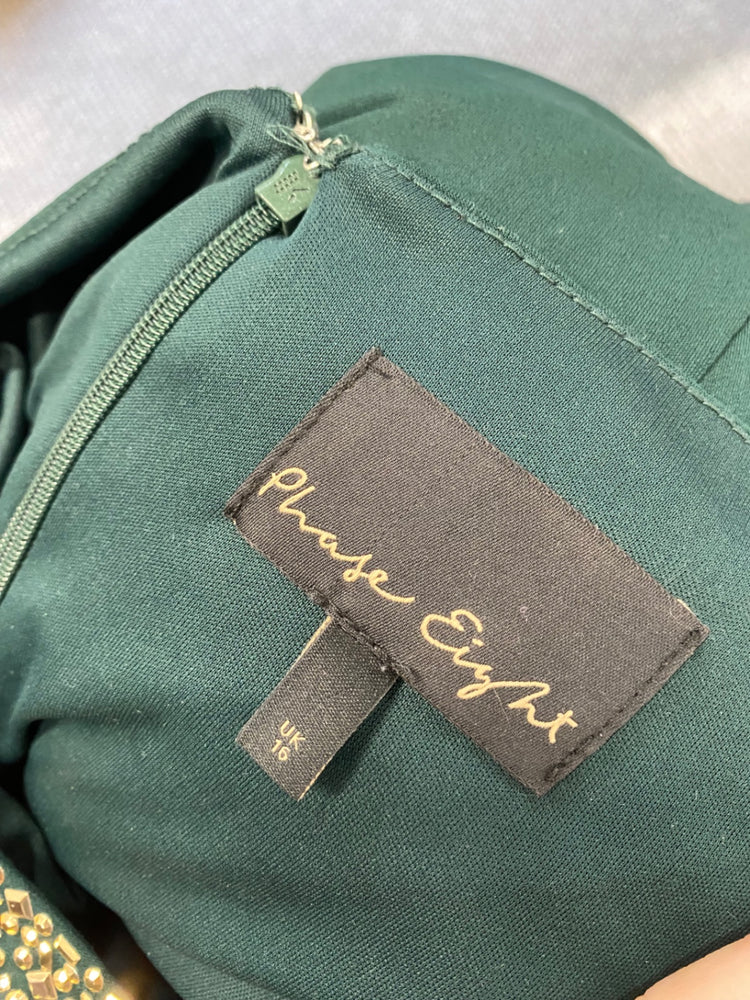 Fabulous Phase Eight kieley party Dress UK 16 Dark Green gold detail EP468