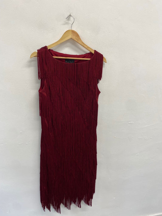 Fabulous Phase Eight fringe Kacy Midi Dress UK 14 Burgundy EP468