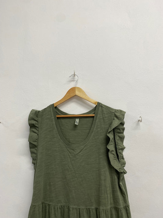 Fabulous And or John lewis tiered Maxi Dress UK 16 Olive green EP468