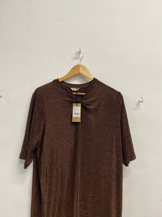 Fabulous Reiss Dress UK 12 Brown metallic glitter maxi T-shirt dress EP468