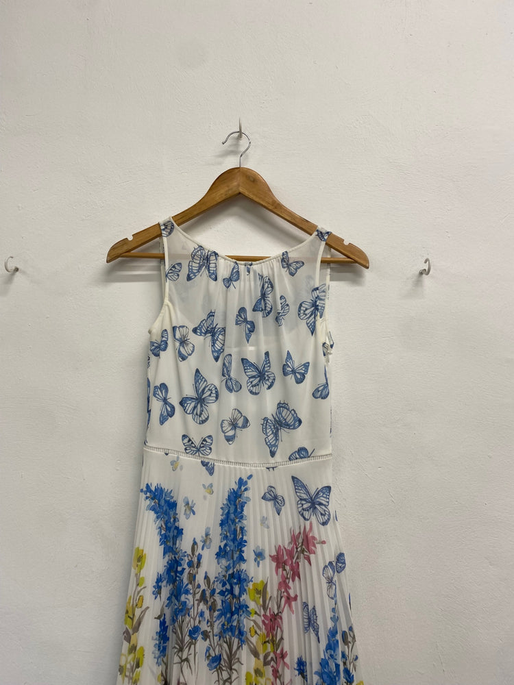Fabulous Hobbs gardenia pleated Dress Uk 6 White blue botanical KH001