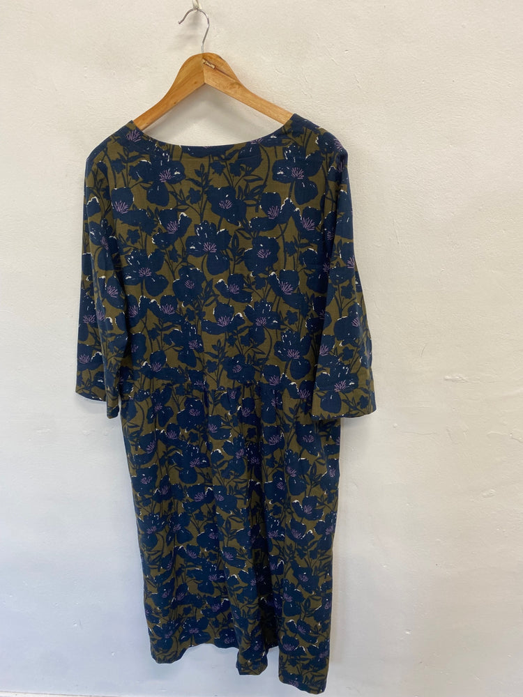 Fabulous Seasalt Dress UK 18 Khaki navy floral millgrain JC470