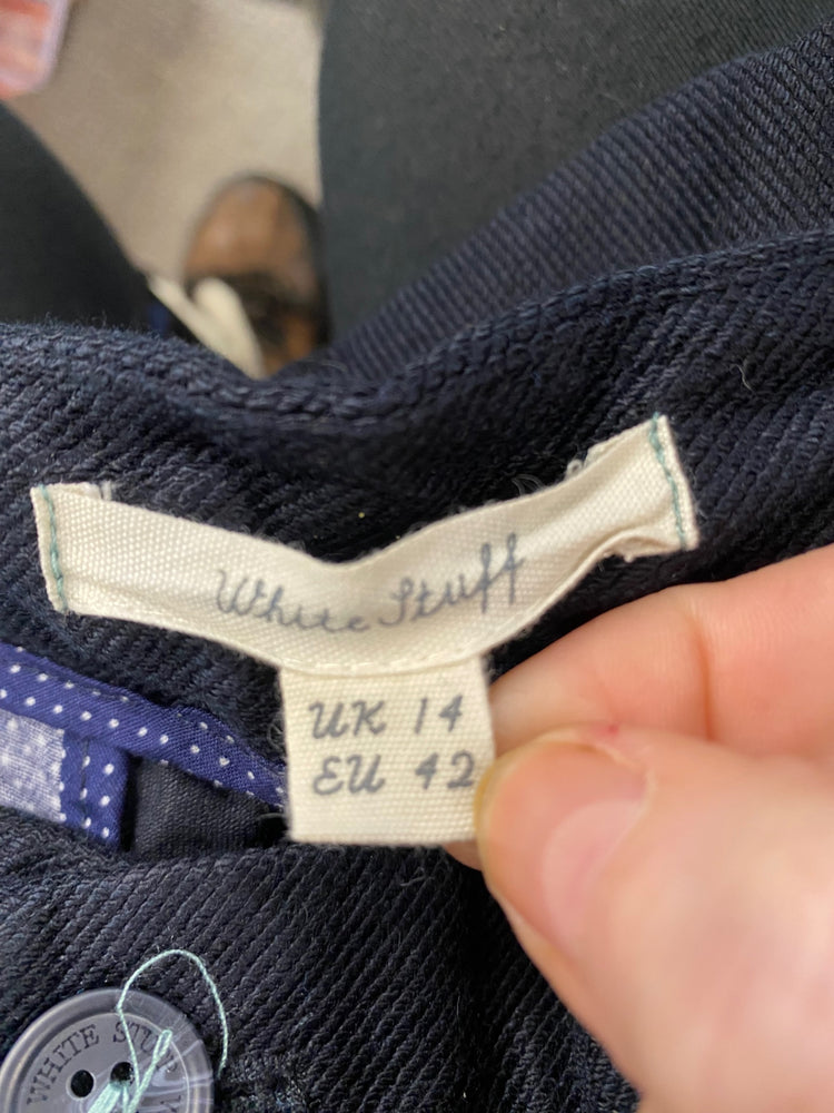 Fabulous White stuff needlecord wide crop Trousers cropped Uk14 Navy cottagecore JC470