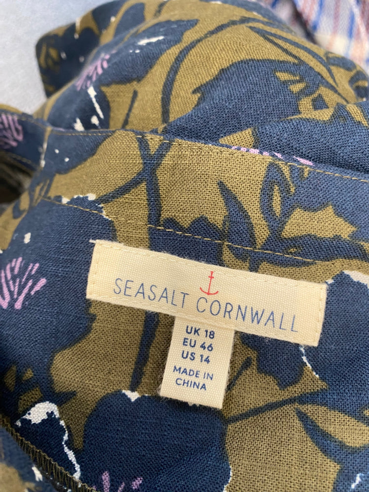 Fabulous Seasalt Dress UK 18 Khaki navy floral millgrain JC470