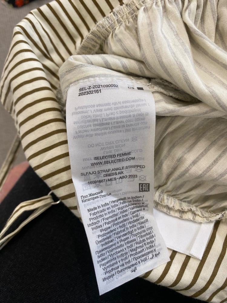 Fabulous Selected Femme striped Maxi Dress UK10 Beige & olive MB472