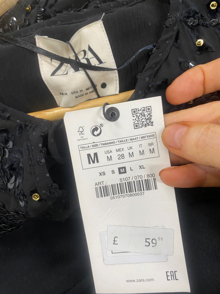 Fabulous Zara sequin open top jacket UkM Black Semi sheer KB474