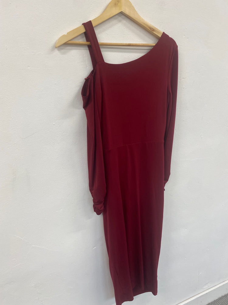 Fabulous River Island one shoulder evening Dress UK10 Burgundy JM478