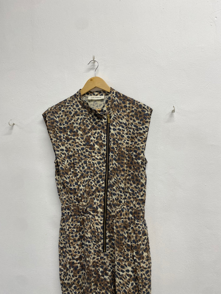 Fabulous Sofie Schnoor Jumpsuit UK XS Leopard Print brown zip JM478