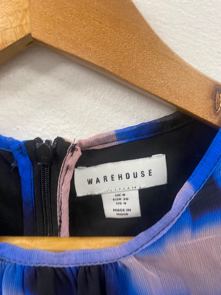 Fabulous Warehouse whimsical fit & flare Dress UK8 Blue JM478