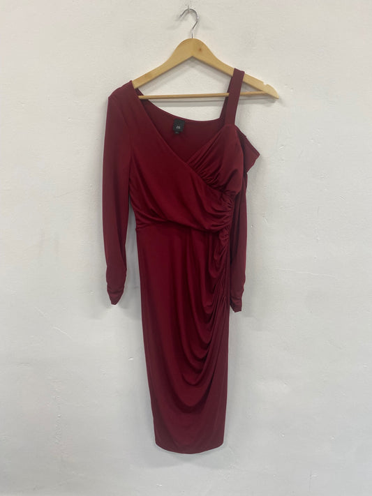 Fabulous River Island one shoulder evening Dress UK10 Burgundy JM478