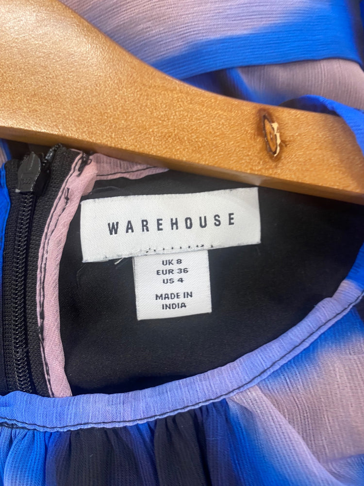 Fabulous Warehouse whimsical fit & flare Dress UK8 Blue JM478