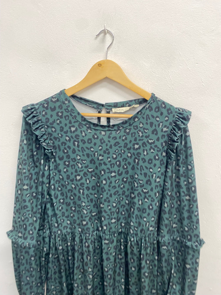 Fabulous Oasis Dress UK S Green leopard midi JM478