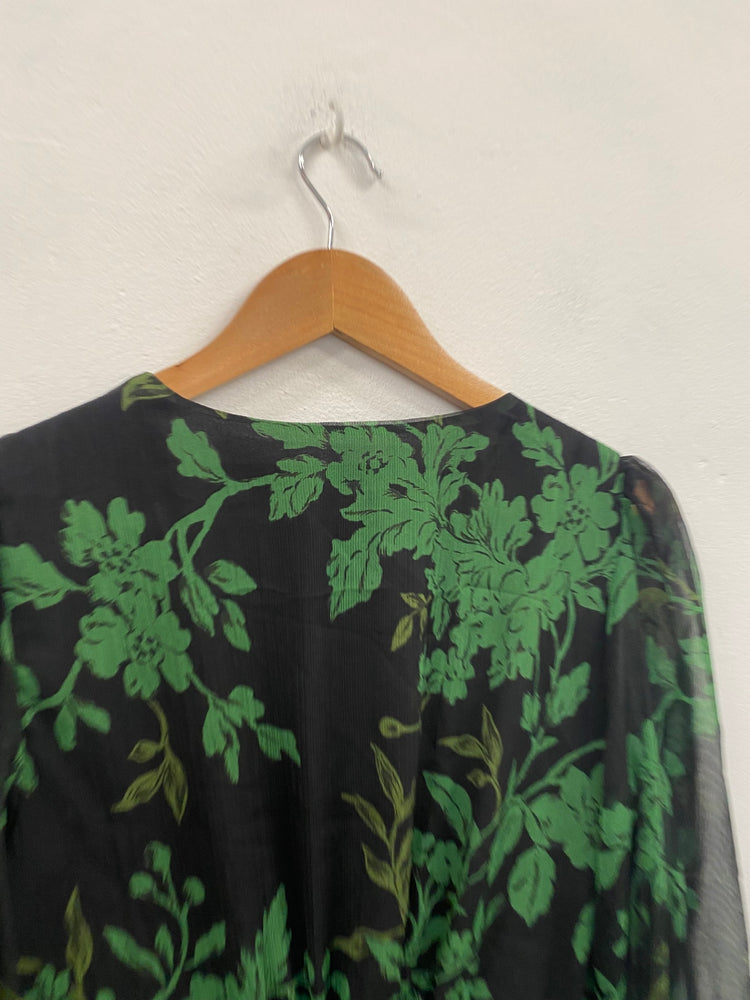 Fabulous Mango floral mesh overlay Midi Dress UKS Green jM478