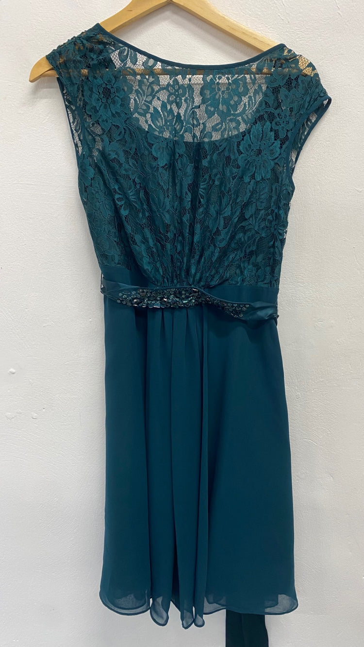 Fabulous Coast Dress UK 10 Teal lace trim sequin formal JM478