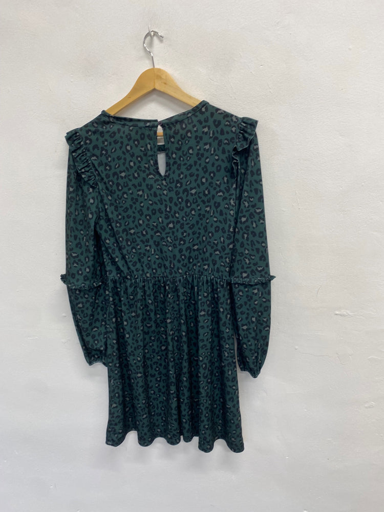 Fabulous Oasis Dress UK S Green leopard midi JM478