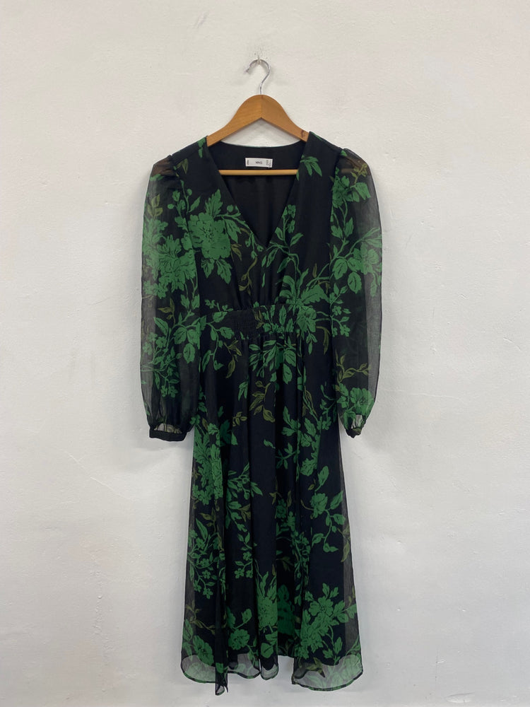 Fabulous Mango floral mesh overlay Midi Dress UKS Green jM478