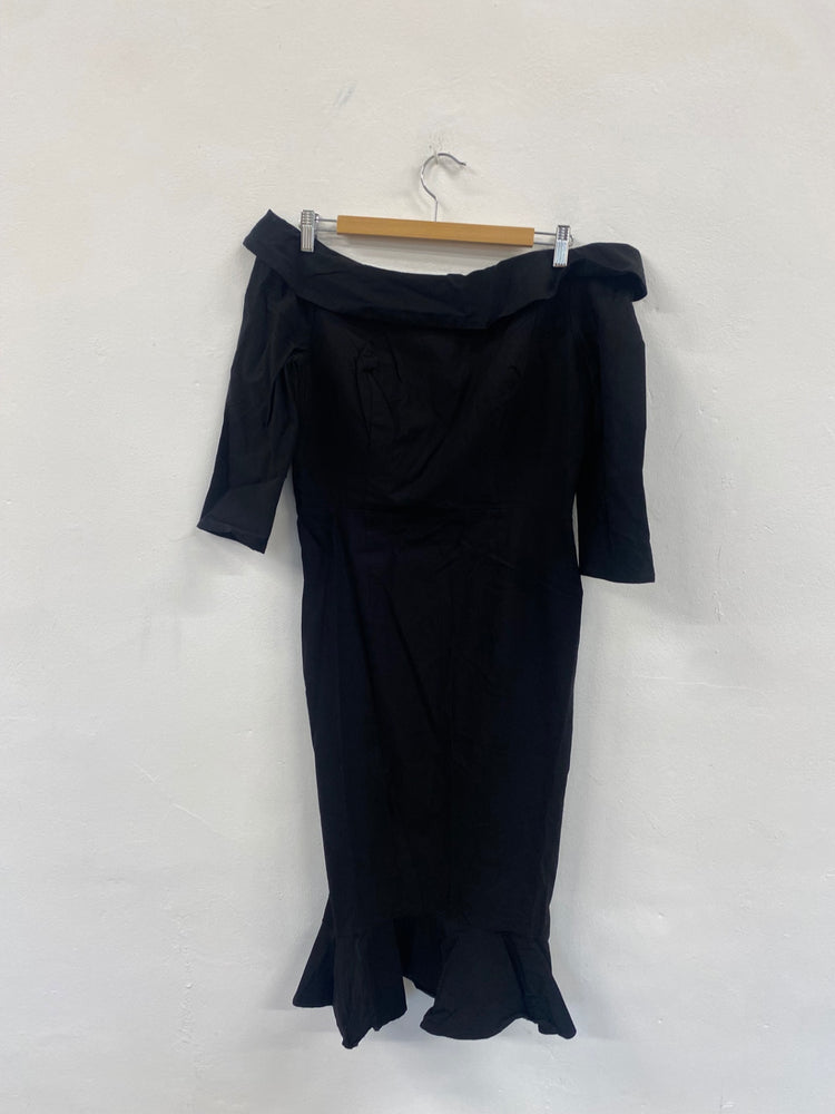 Fabulous Collectif Wednesday Wiggle rockabilly Dress Uk16 Black MS479