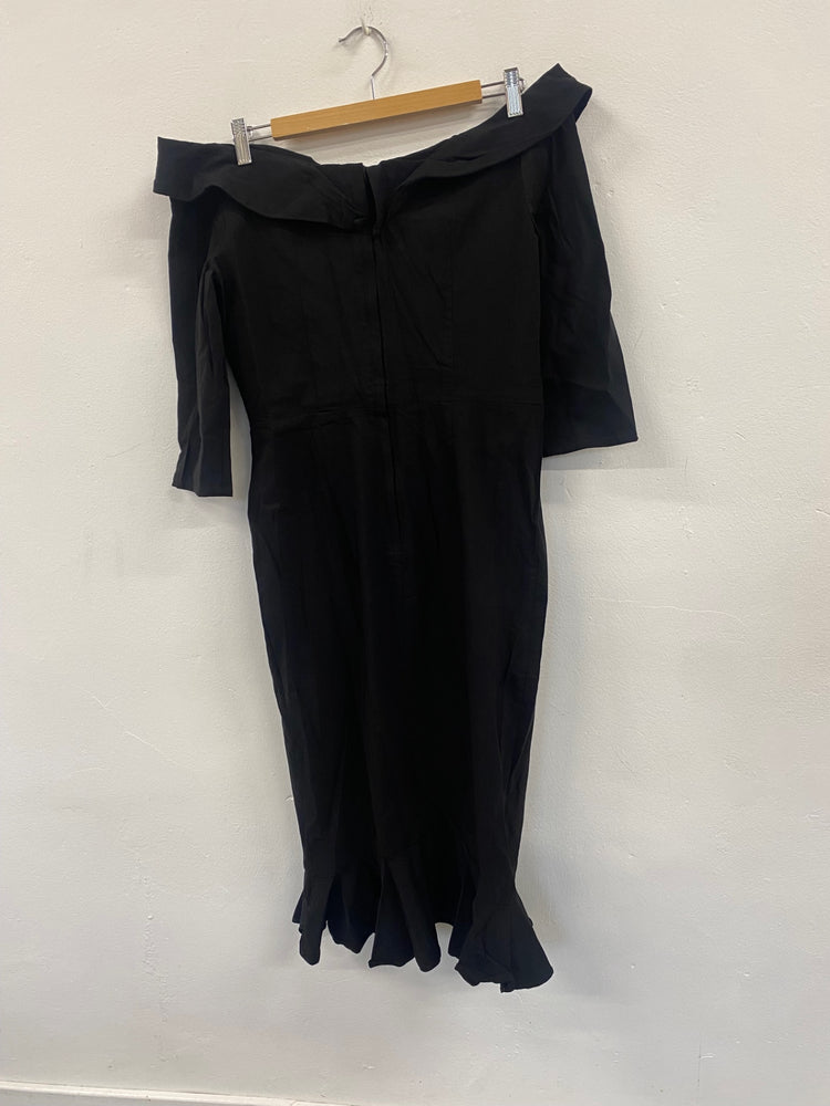 Fabulous Collectif Wednesday Wiggle rockabilly Dress Uk16 Black MS479
