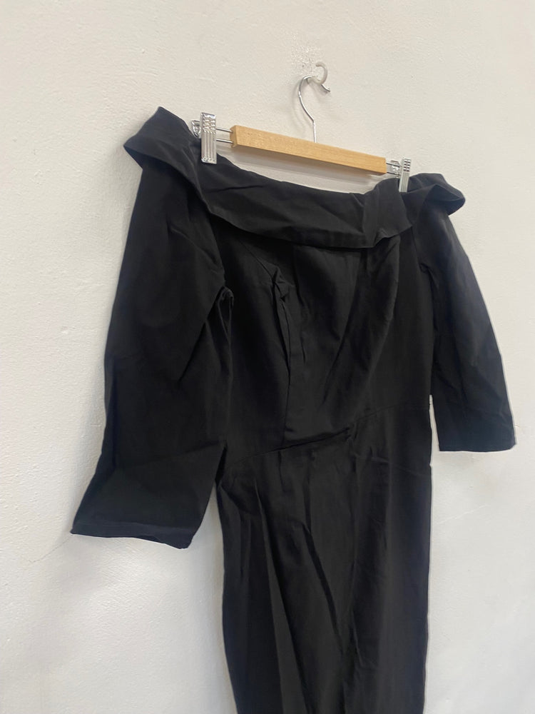 Fabulous Collectif Wednesday Wiggle rockabilly Dress Uk16 Black MS479