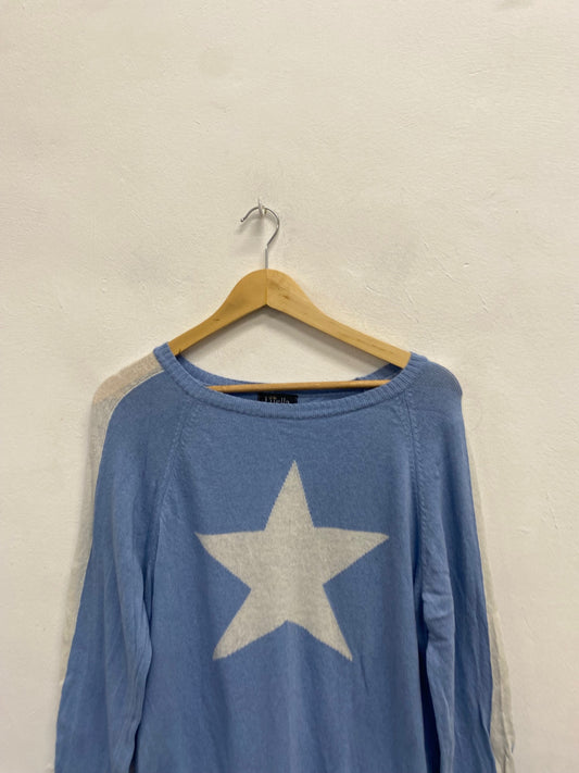 Fabulous Luella cashmere blend Sweater UK M oversized Light Blue star KG480