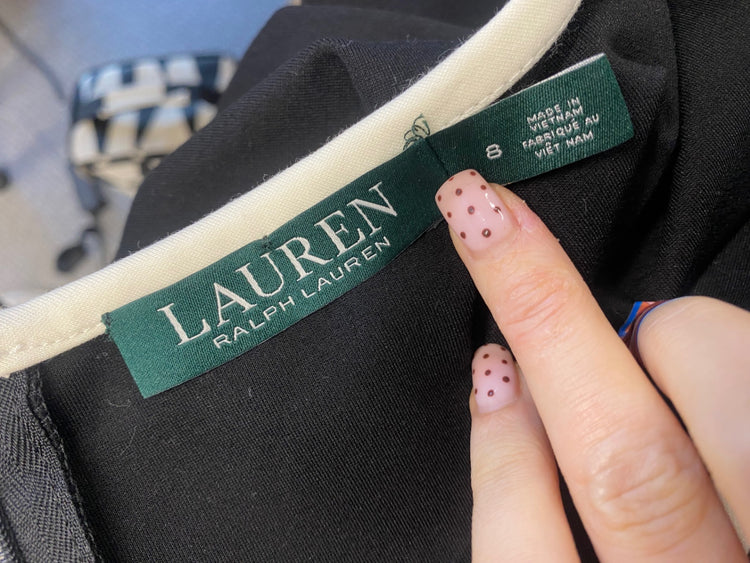 Fabulous Ralph lauren Midi Dress Uk 8 Black white bodycon ruched MK482