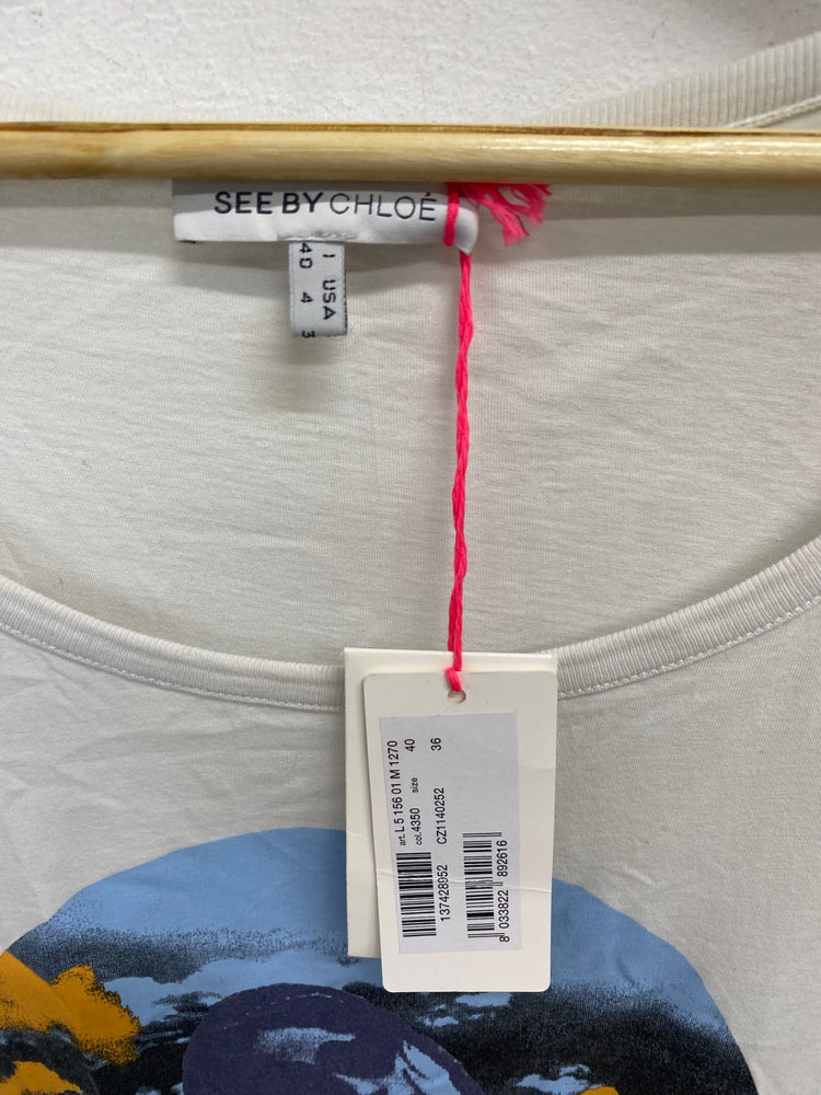 Fabulous See by Chloe T-Shirt Dress pocket UK 8 Beige printed CP002