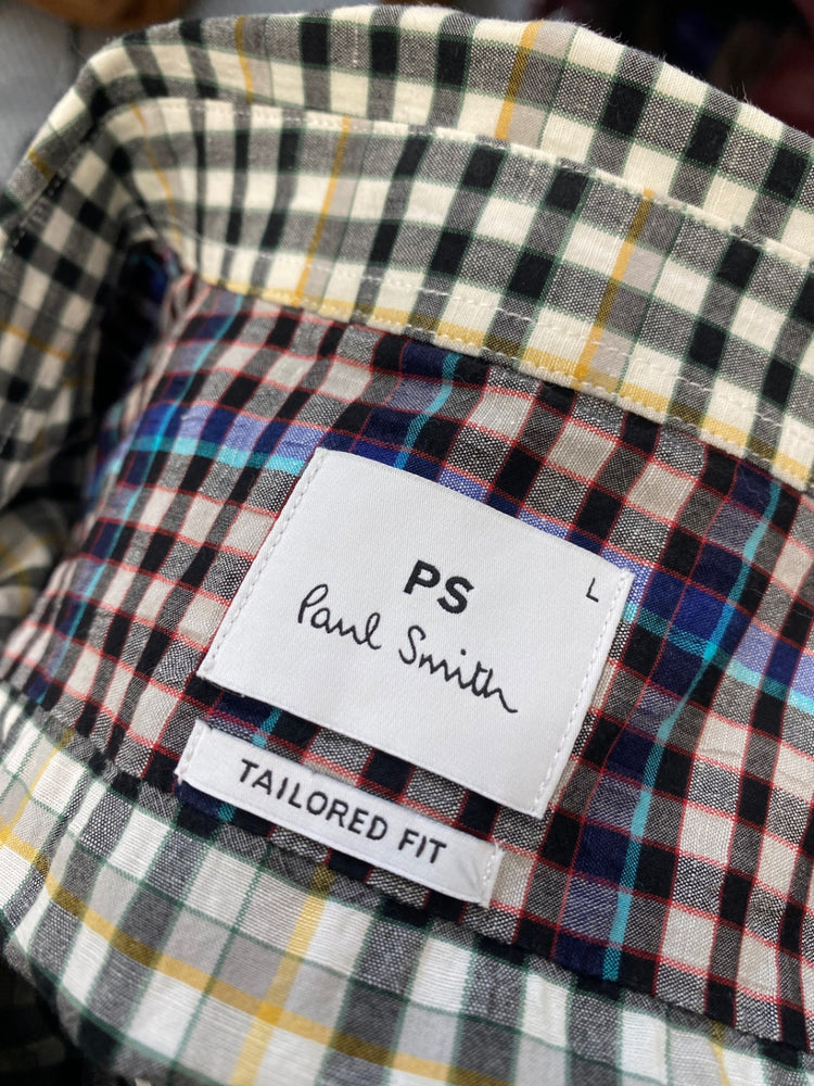 Fabulous Paul Smith Shirt UK L Beige checked tailored fit YS486