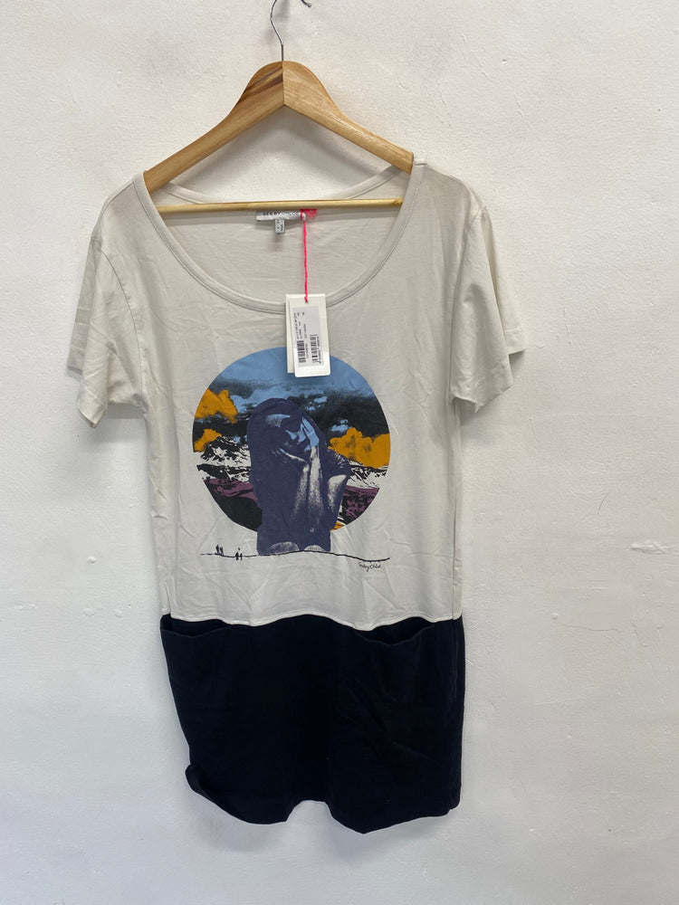 Fabulous See by Chloe T-Shirt Dress pocket UK 8 Beige printed CP002