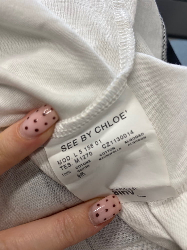 Fabulous See by Chloe T-Shirt Dress pocket UK 8 Beige printed YS486