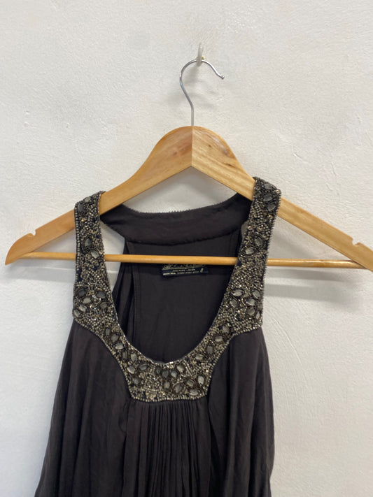 Fabulous All saints Spitalfields Tunic Dress y2k jewel UK 8 Charcoal Grey YS486