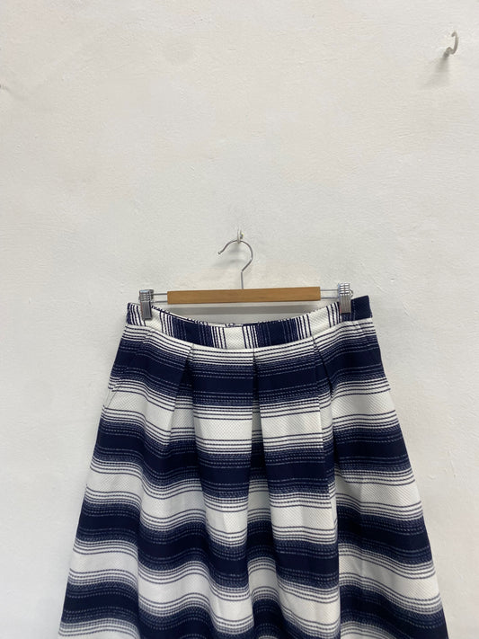 Fabulous Louche Midi Skirt UK 12 Navy striped JV001