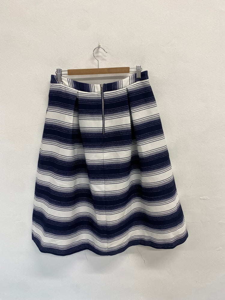 Fabulous Louche Midi Skirt UK 12 Navy striped JV001
