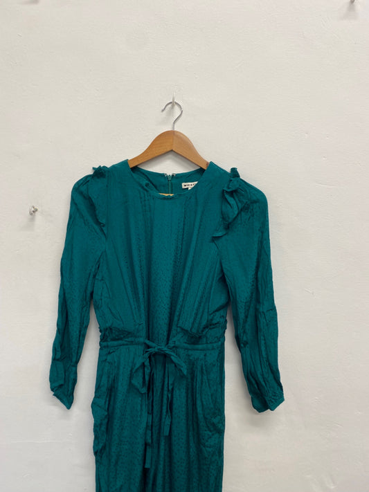 Fabulous Whistles britt jaquard Jumpsuit Uk 10 Teal frill GM485