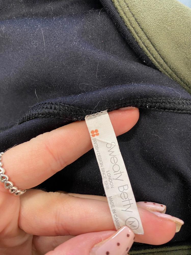 Fabulous Sweaty Betty mesh 7/8 Leggings UK M Khaki black GM485