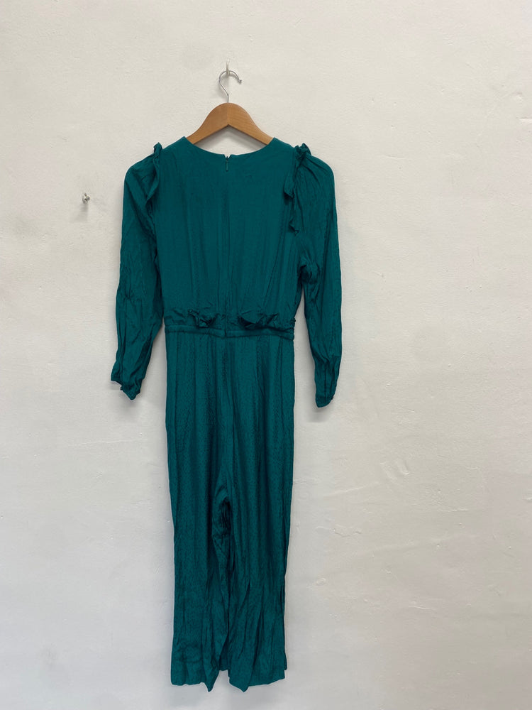 Fabulous Whistles britt jaquard Jumpsuit Uk 10 Teal frill GM485