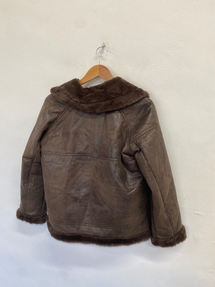 Fabulous Fat Face Aviator jacket UK 12 Brown faux SR006