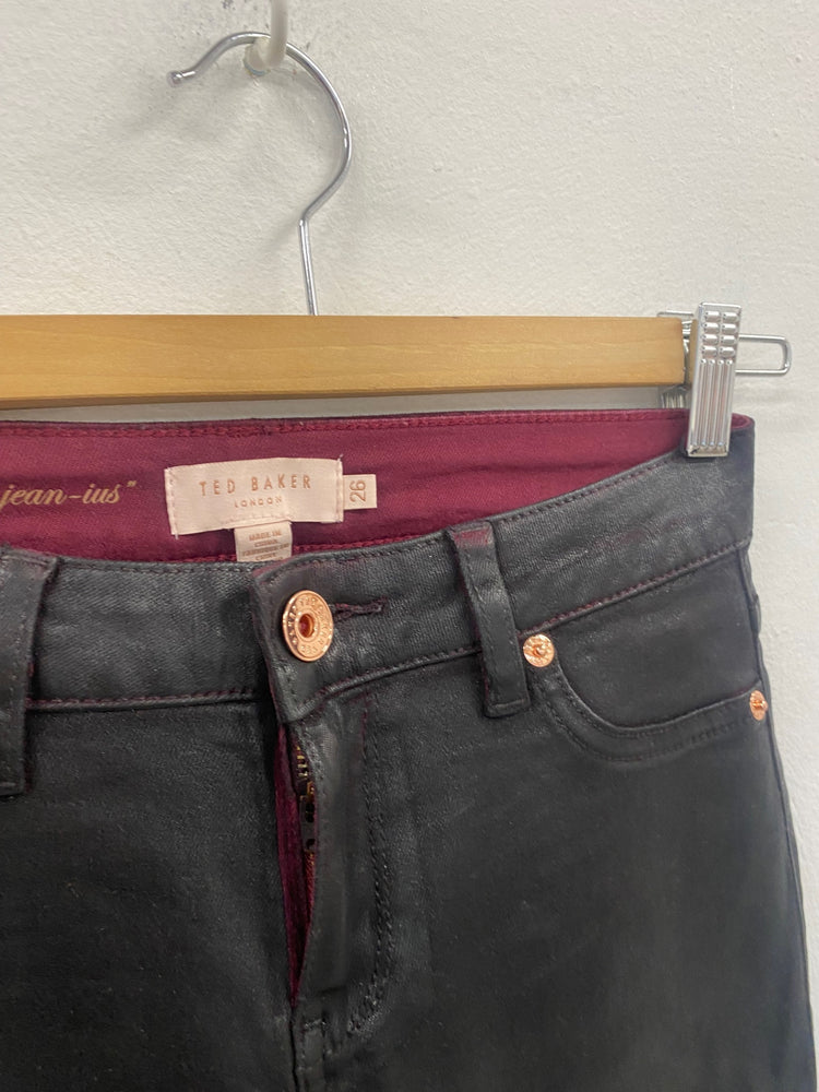 Fabulous Ted Baker Ombray Wet Look Jeans UK8 Black red SM487