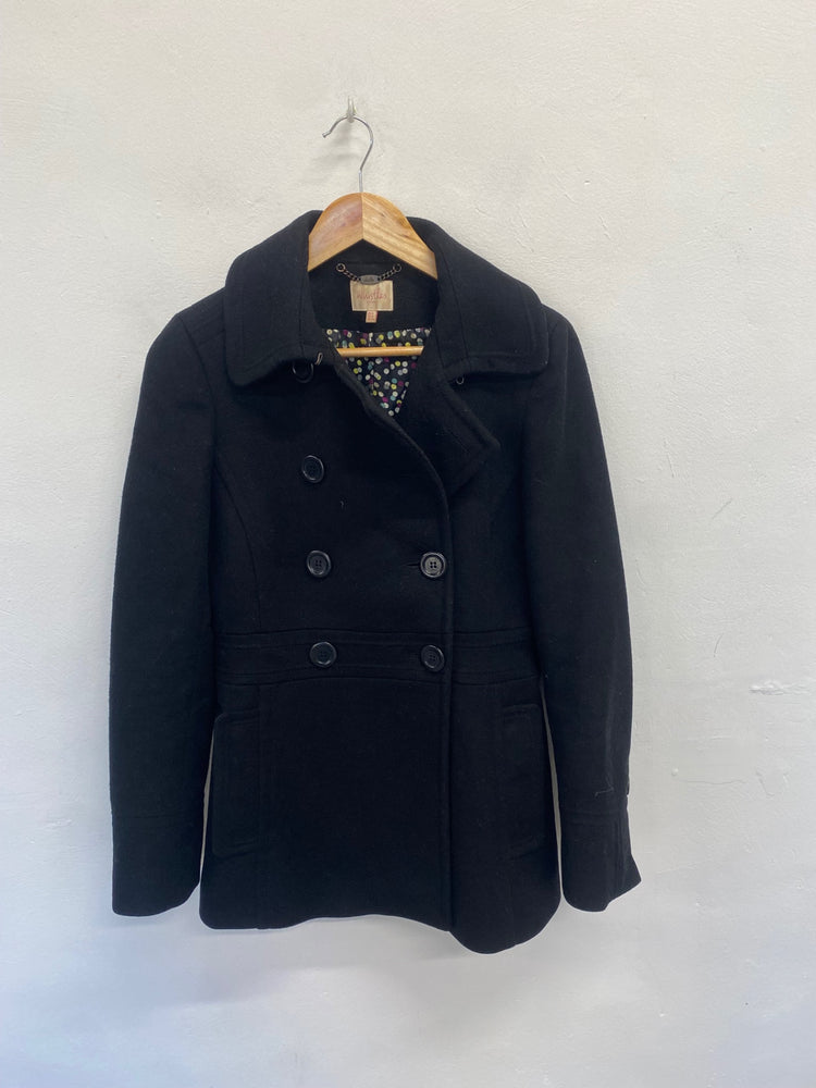 Fabulous Whistles Pea coat jacket UK 8 Black wool blend AC488