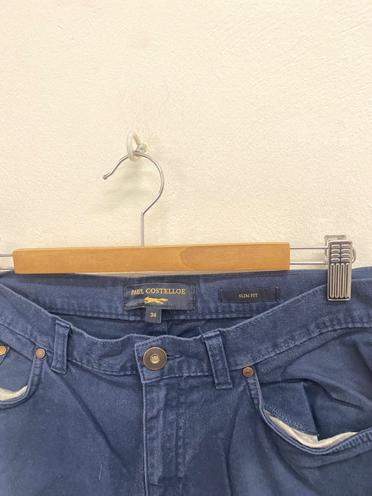 Fabulous Paul Costelloe Chino Trousers UK 34 regular Navy Blue SW001