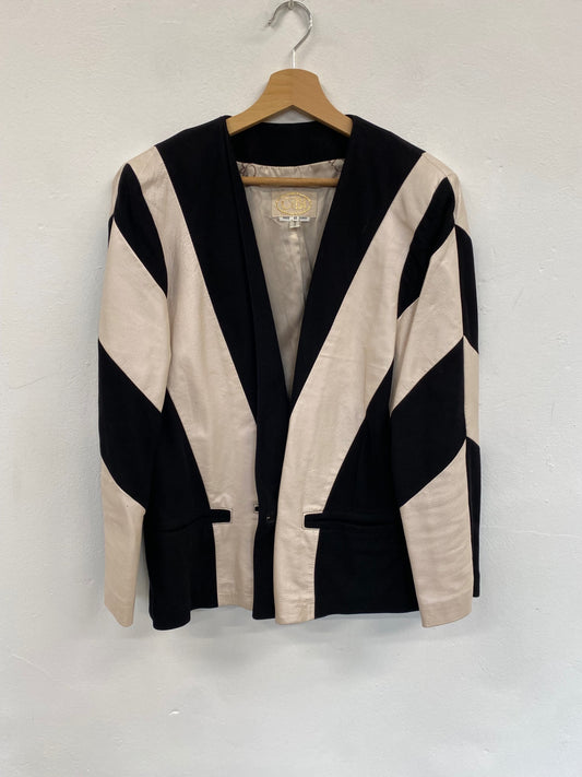 Fabulous CaBi 1980’s dynasty leather suede Rare Blazer Uk10 Beige & Black LS490