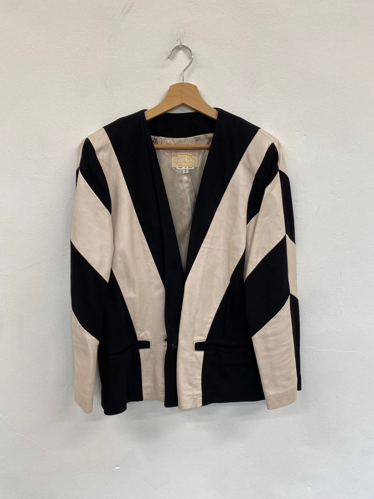 Fabulous CaBi 1980’s dynasty leather suede Rare Blazer Uk10 Beige & Black LS490