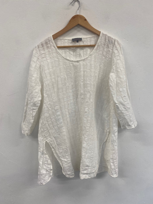 Fabulous Sahara linen blend textured Tunic top Uk16 ivory white LS490