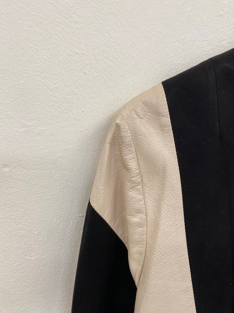 Fabulous CaBi 1980’s dynasty leather suede Rare Blazer Uk10 Beige & Black LS490
