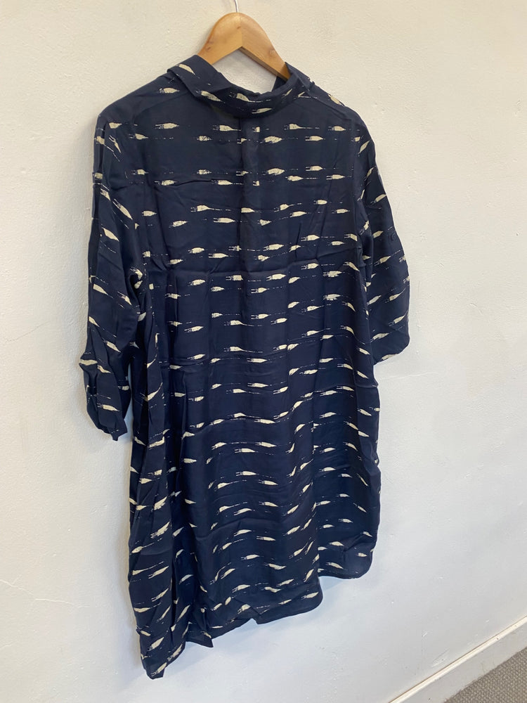 Fabulous Hobbs silk blend tunic Shirt Dress Uk14 Navy VG491