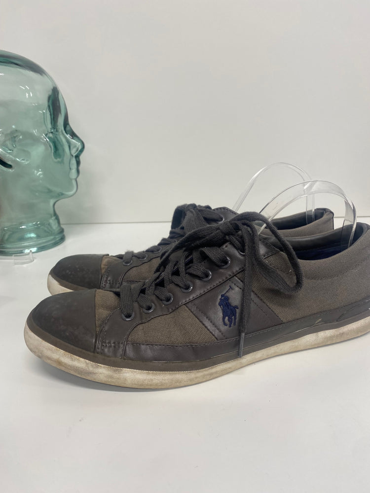 Fabulous Ralph Lauren Churston leather Canvas Sneakers Uk10 Brown VG491